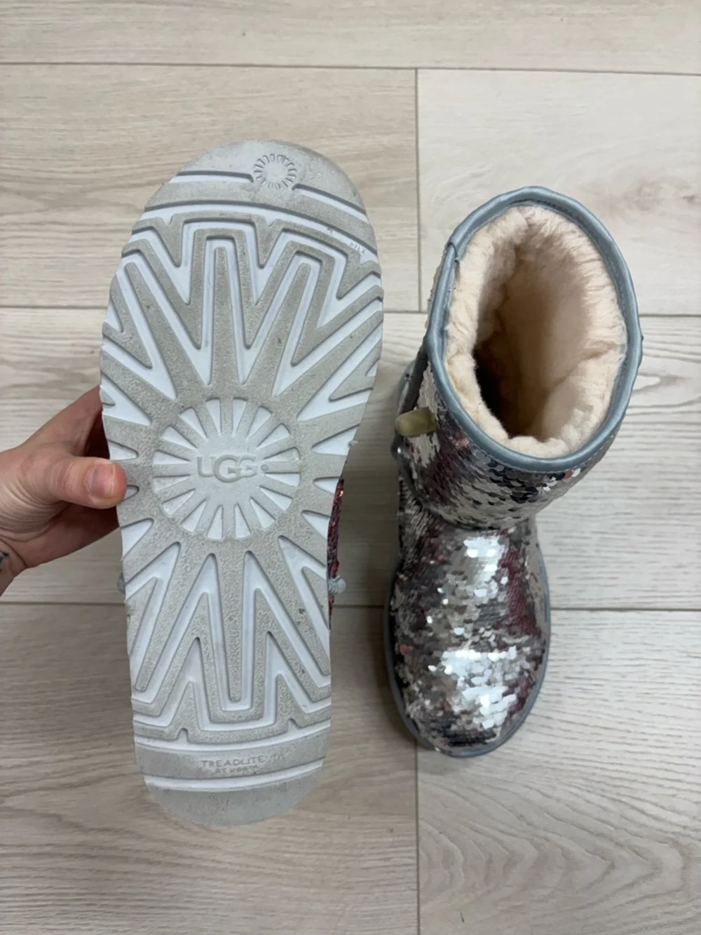 UGG Classic Short Sequin Boots in Pink & Silver